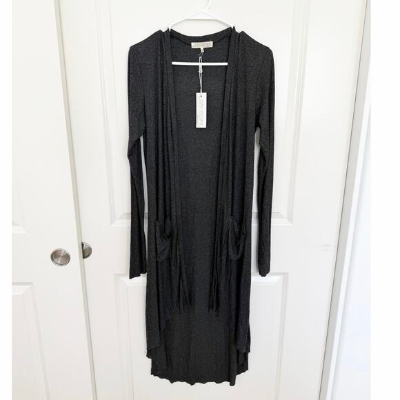 Joah Brown Double Pocket Ribbed Soleil Duster Cardigan Gray One Size - Picture 2 of 7